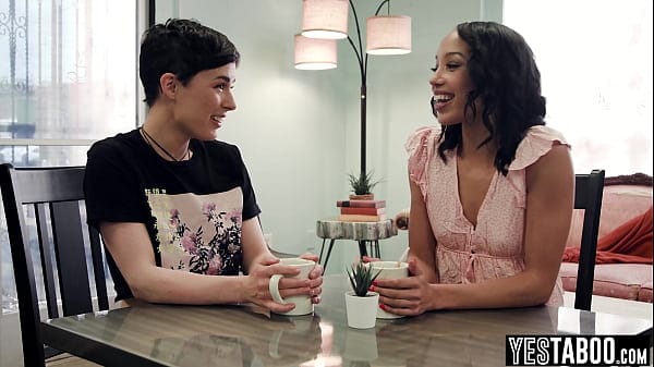 Big boobs petite lesbian MILF manipulates and fucks ebony bestie